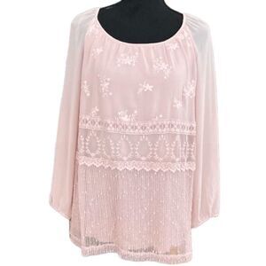 New with tags Krazy Kat Blush pink Mixed Media long sleeved woven top size S